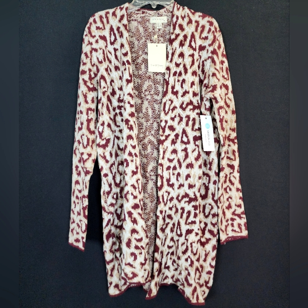 Eneshka Leopard Print Open Front Cardigan Sweater, S